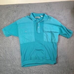 HukAPoo‎ Teal Waffle Knit Polo Shirt Men's Size L Short Sleeve Casual